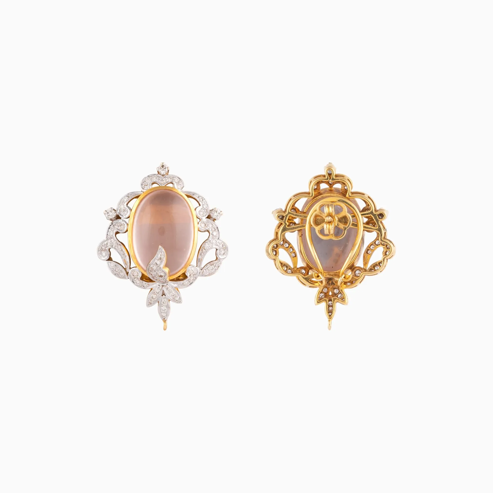 Necklace with Rose Quartz with Round Diamond (chik style) - GDNE0393