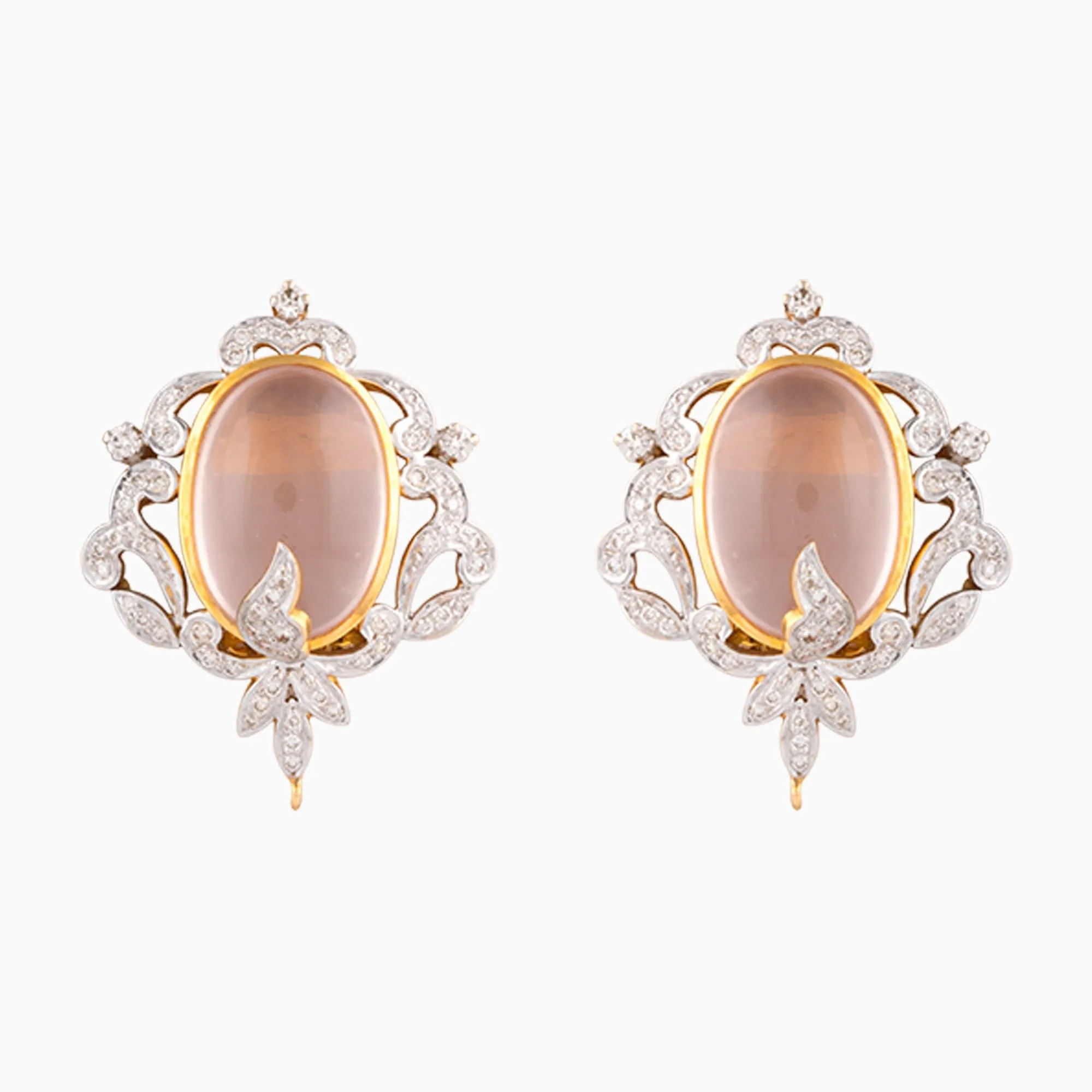 Necklace with Rose Quartz with Round Diamond (chik style) - GDNE0393