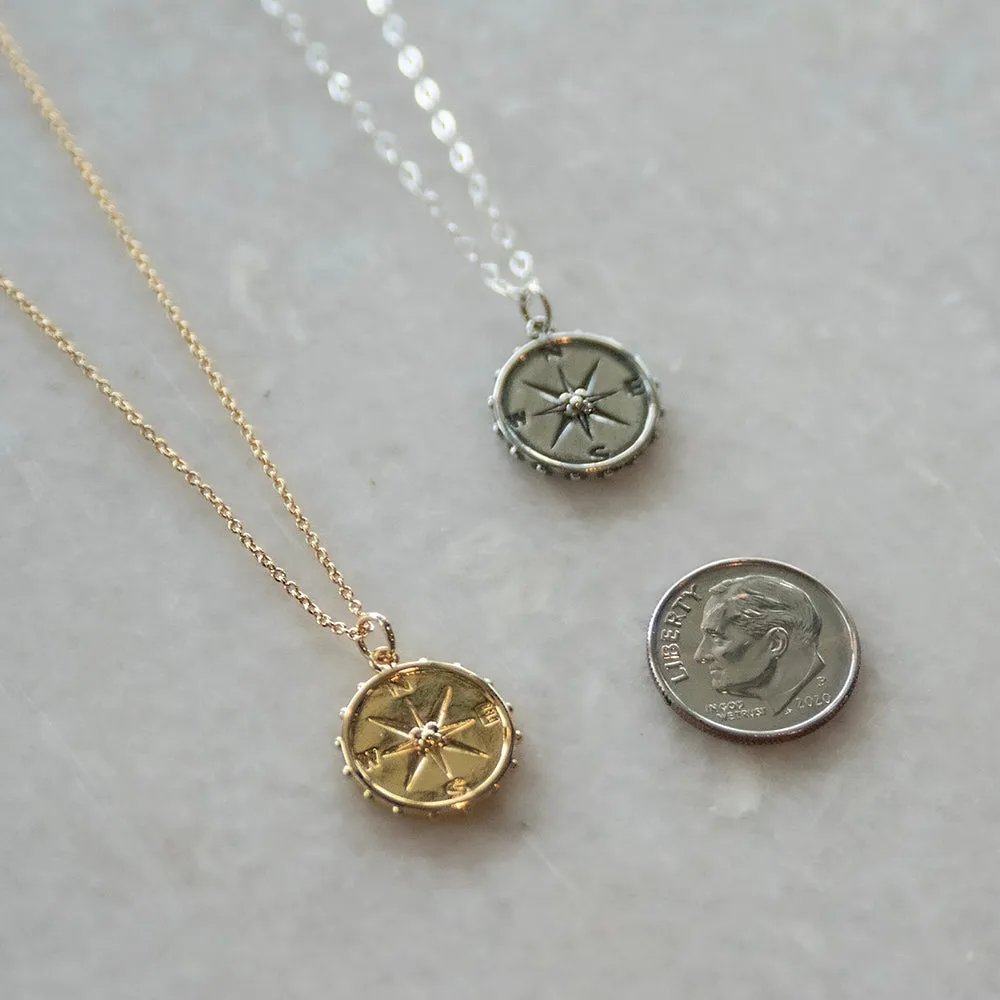 nellie compass necklace, silver or gold • 21st birthday confetti