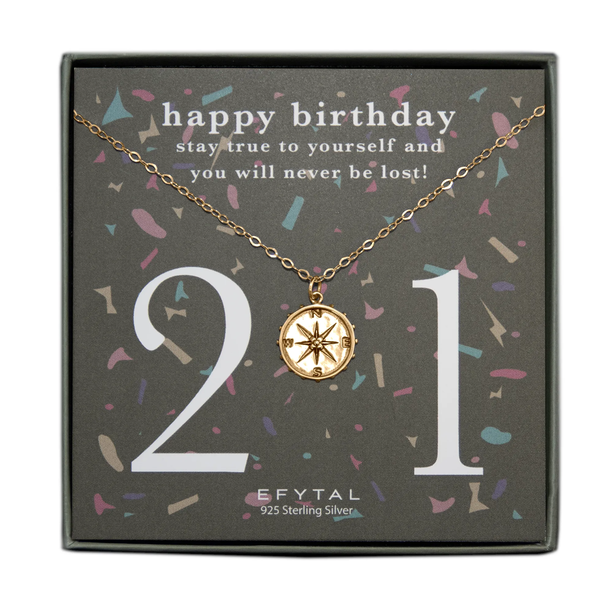 nellie compass necklace, silver or gold • 21st birthday confetti