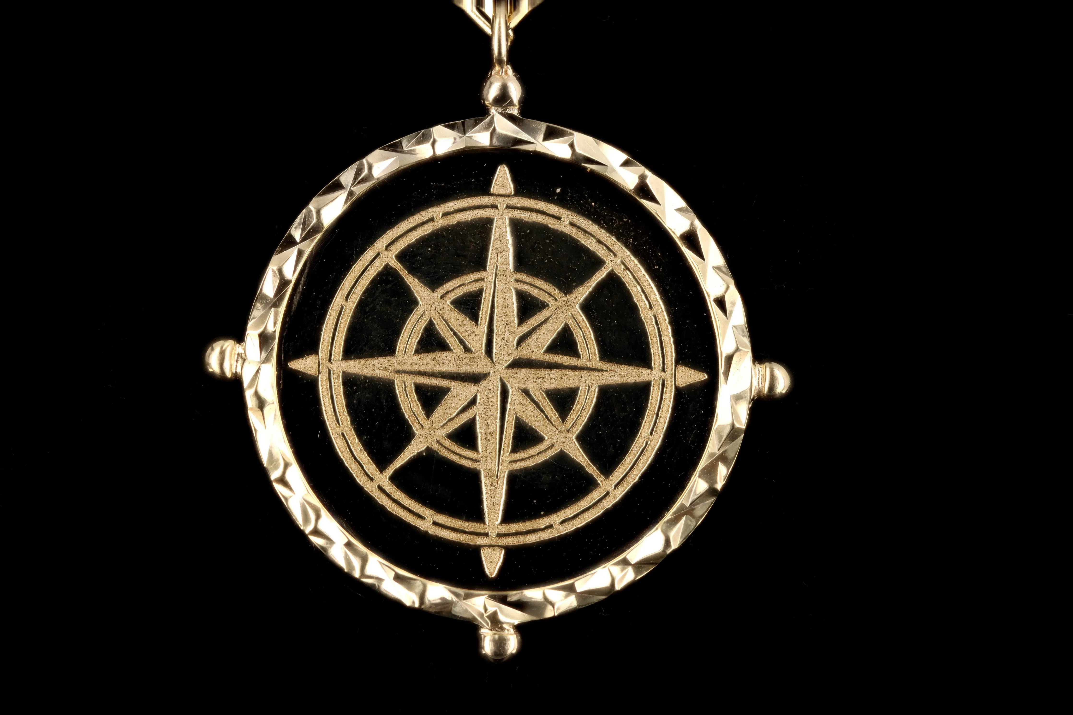 New 14K Yellow Gold Compass Medallion Pendant Paperclip Necklace