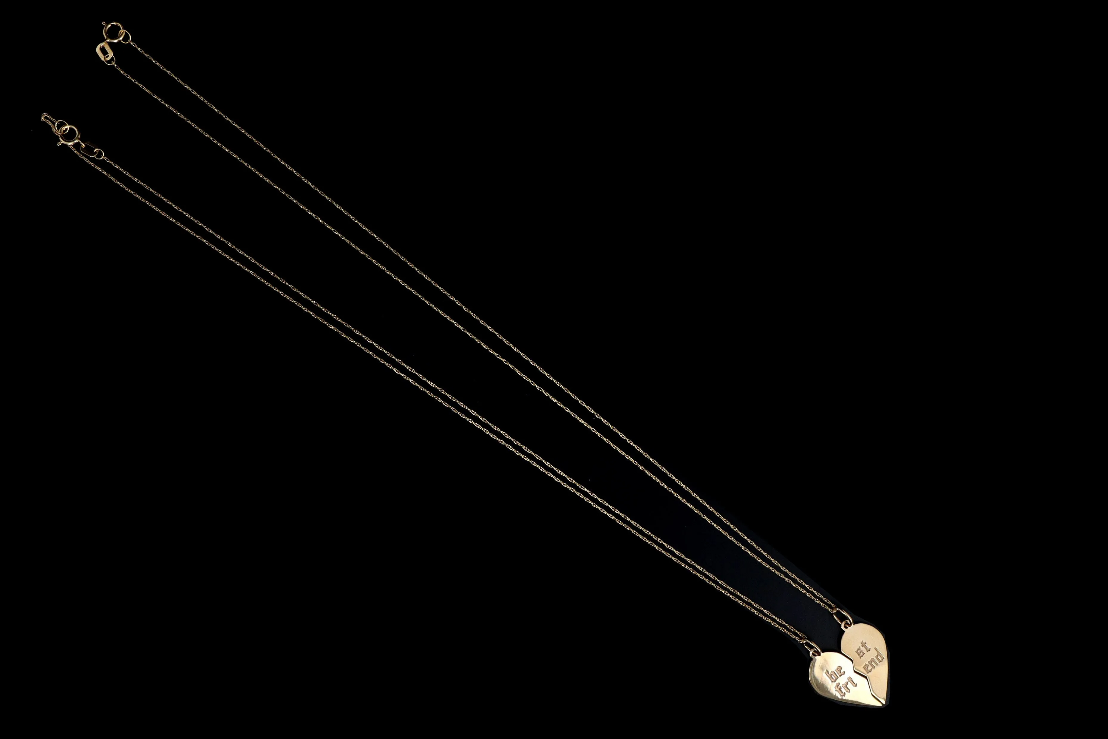 New 14K Yellow Gold Split Heart Friendship Pendant Necklace Set