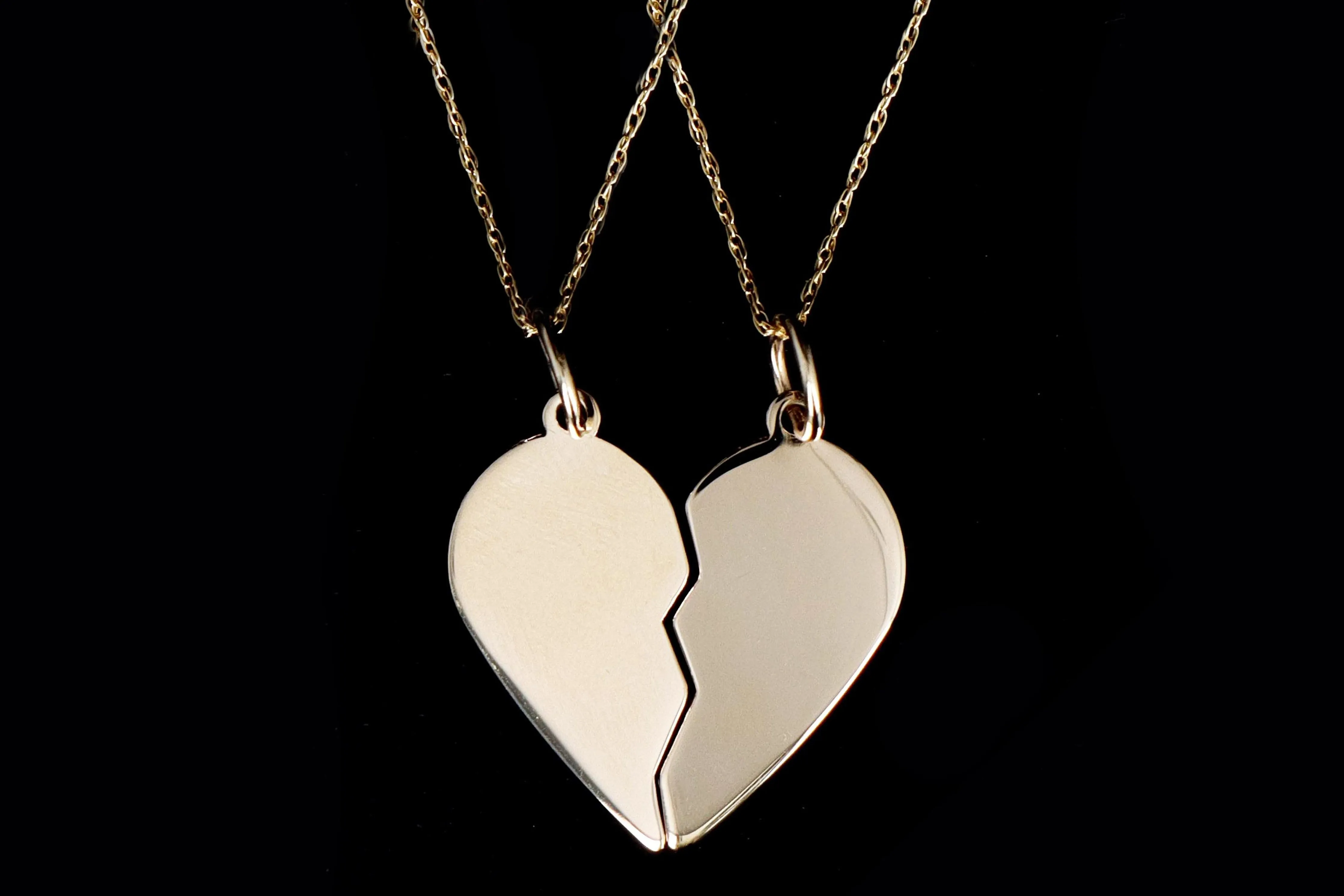 New 14K Yellow Gold Split Heart Friendship Pendant Necklace Set