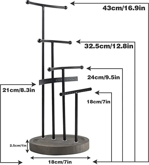 New Becko Jewelry Organizer Stand 5 Tiers Jewelry Tree Stand Jewelry Holder for Necklaces Bracelets Earrings and Rings (Black)