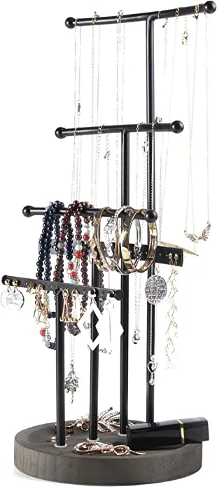 New Becko Jewelry Organizer Stand 5 Tiers Jewelry Tree Stand Jewelry Holder for Necklaces Bracelets Earrings and Rings (Black)