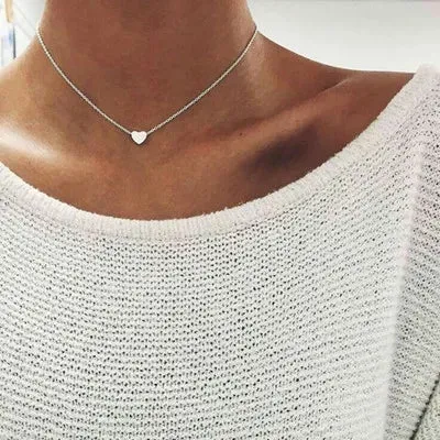 New Double Layer Necklace For Women Imitation Pearl Crystal Heart Pendant Chokers Necklaces Girls Bohemia