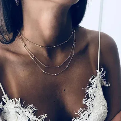 New Double Layer Necklace For Women Imitation Pearl Crystal Heart Pendant Chokers Necklaces Girls Bohemia