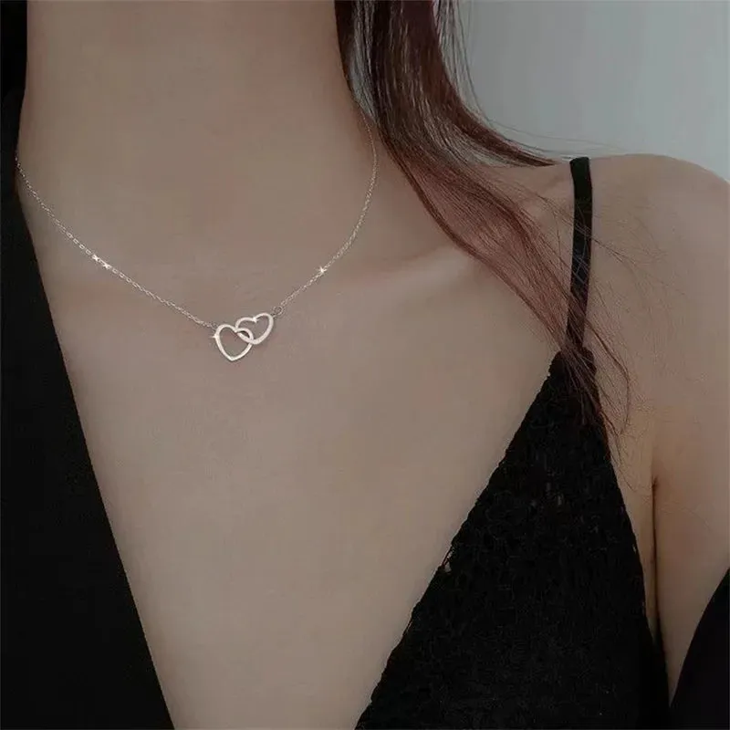 New Double Layer Necklace For Women Imitation Pearl Crystal Heart Pendant Chokers Necklaces Girls Bohemia