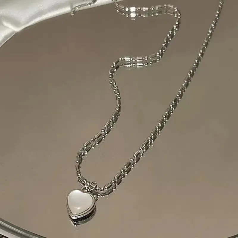 New Double Layer Necklace For Women Imitation Pearl Crystal Heart Pendant Chokers Necklaces Girls Bohemia