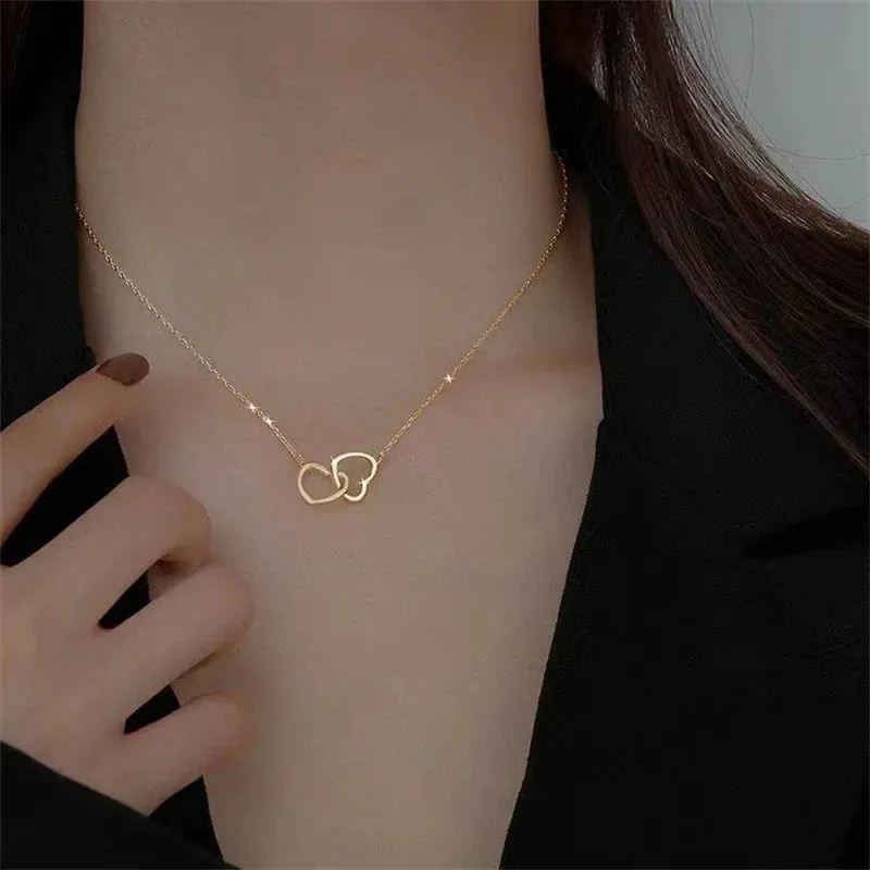 New Double Layer Necklace For Women Imitation Pearl Crystal Heart Pendant Chokers Necklaces Girls Bohemia