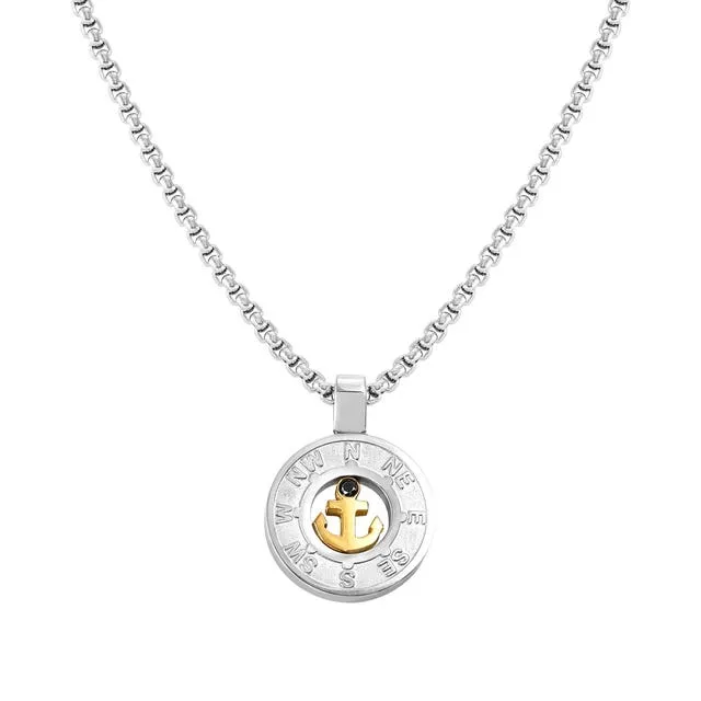 Nomination Manvision Necklace, Anchor, Round Pendant, Gold PVD, Stainless Steel