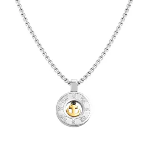 Nomination Manvision Necklace, Anchor, Round Pendant, Gold PVD, Stainless Steel