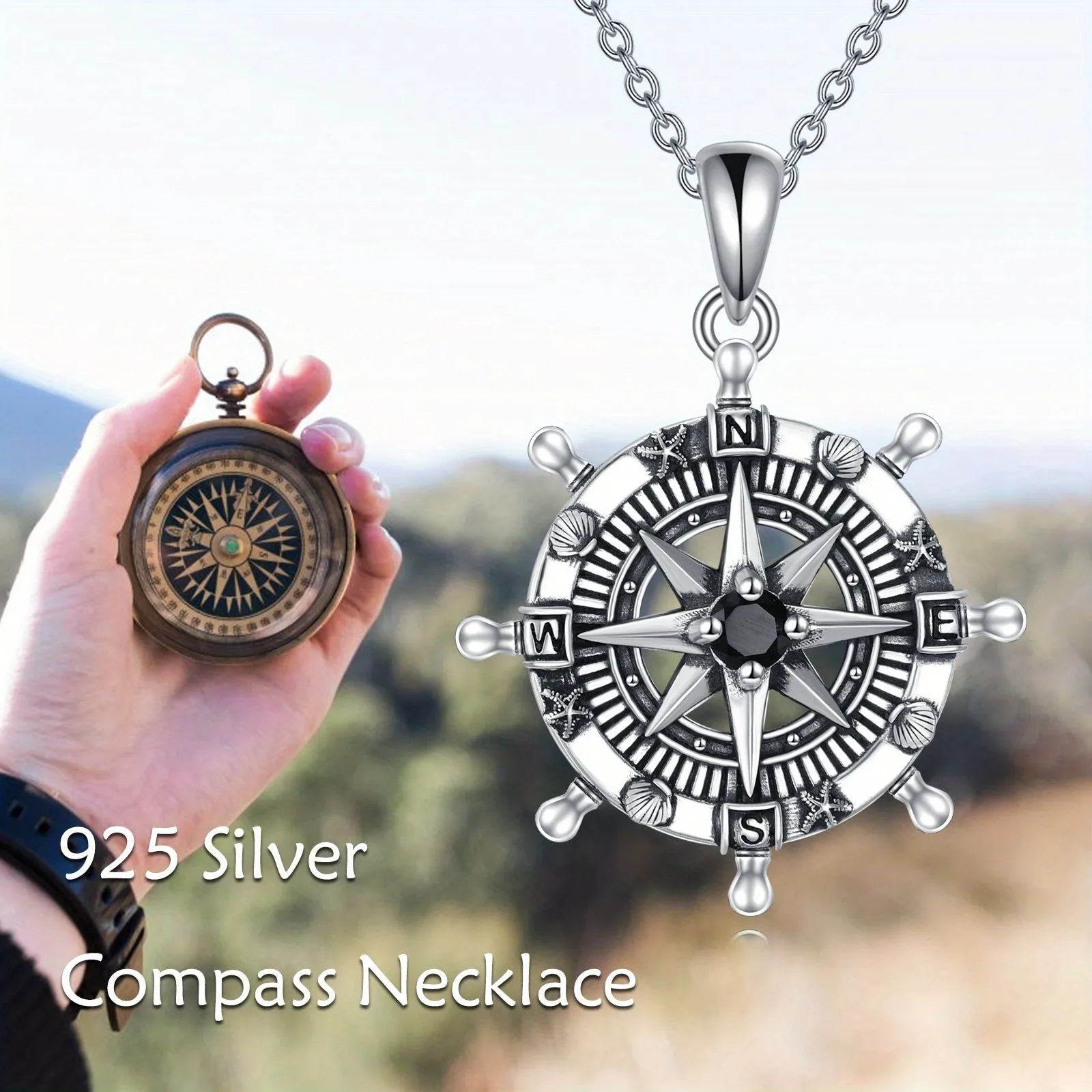 Ocean Compass Necklace 925 Silver Graduation Jewelry