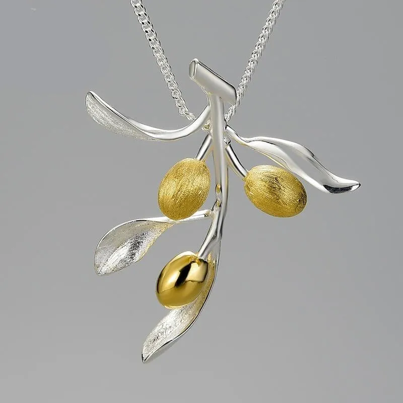 Olive Leaves Branch Fruits Pendant Fashion Necklace for Women