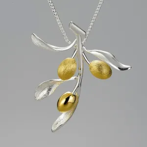 Olive Leaves Branch Fruits Pendant Fashion Necklace for Women