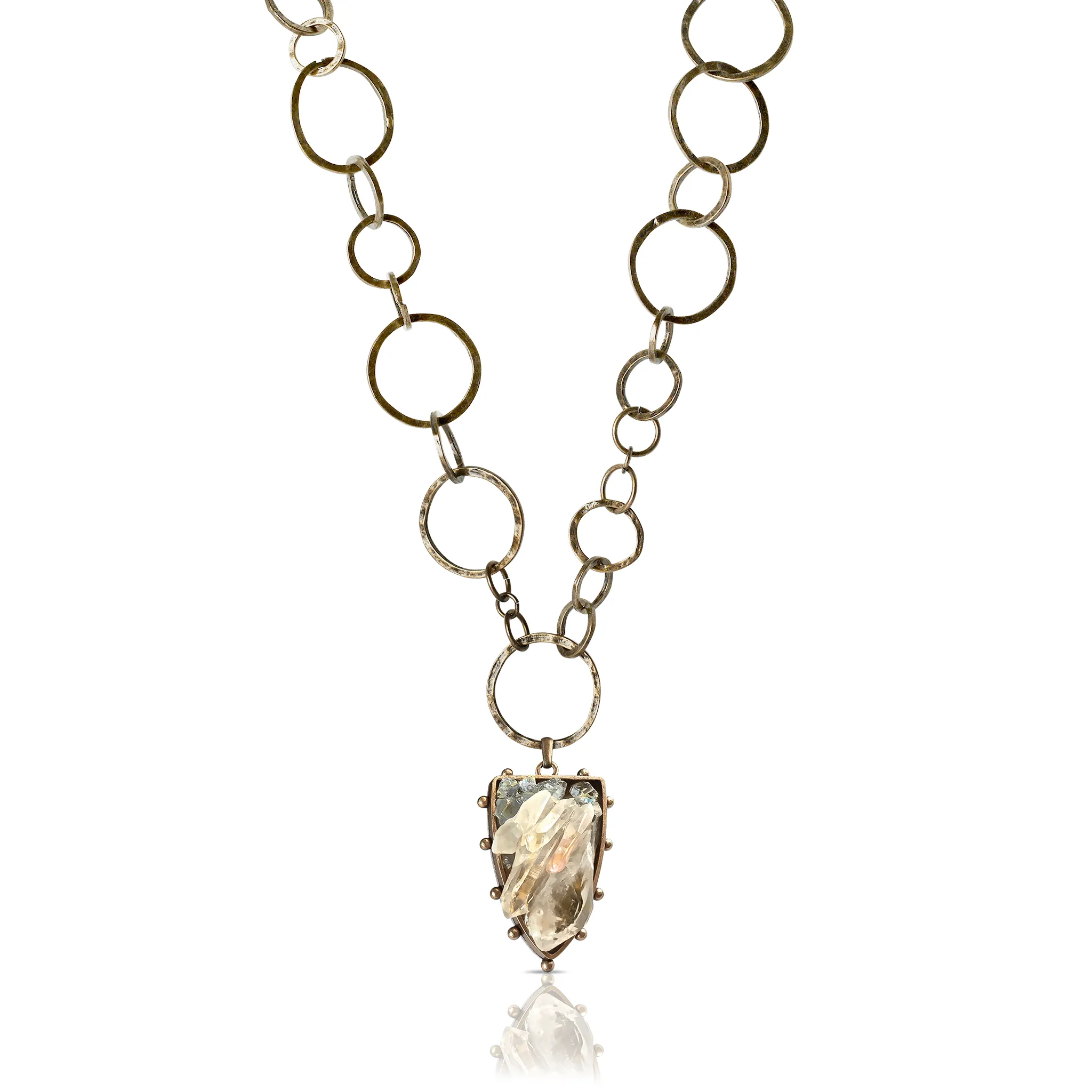 One-Of-A-Kind Celestite and Quartz Necklace With Medieval Chain