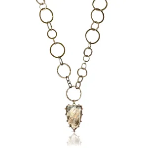 One-Of-A-Kind Celestite and Quartz Necklace With Medieval Chain