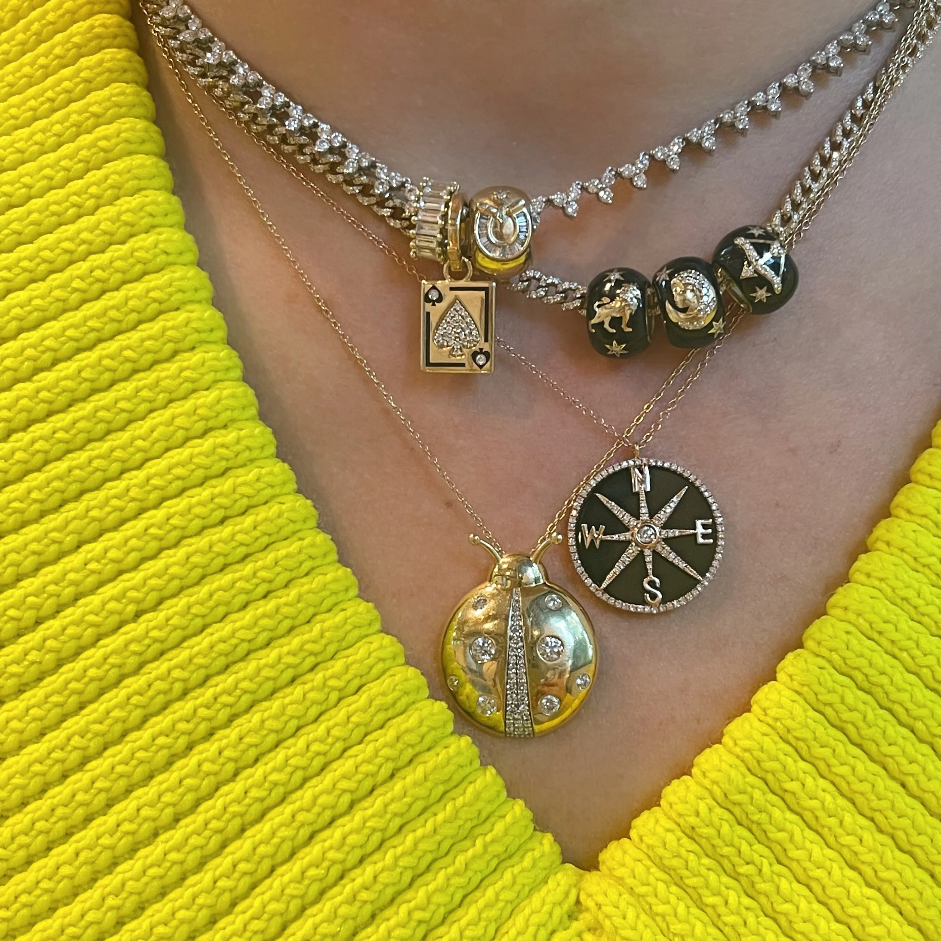 Onyx and Diamonds Compass Necklace