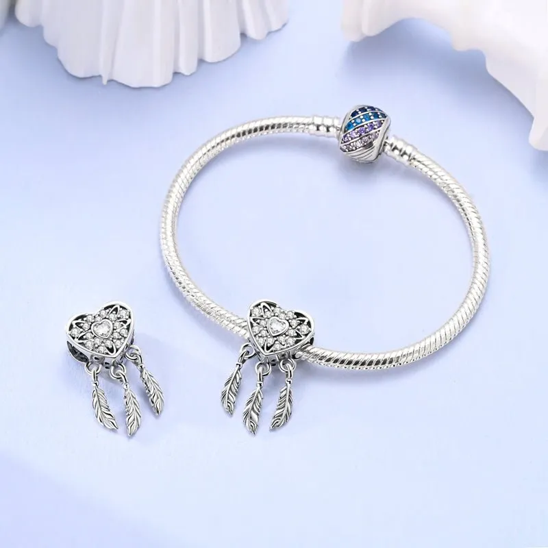 Openwork Heart & Three Feathers Dreamcatcher Charm