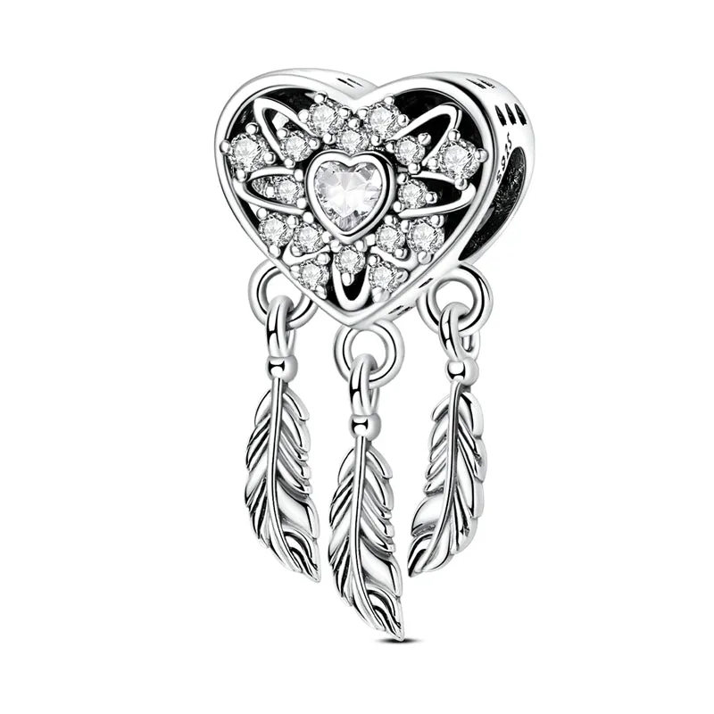 Openwork Heart & Three Feathers Dreamcatcher Charm