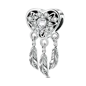 Openwork Heart & Three Feathers Dreamcatcher Charm