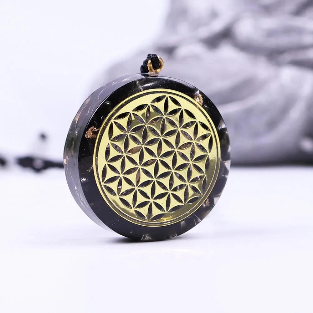 Orgonite Necklace Life of Flower Necklace Obsidian Yoga Meditation Jewelry