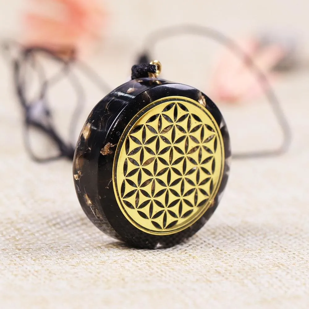 Orgonite Necklace Life of Flower Necklace Obsidian Yoga Meditation Jewelry