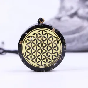Orgonite Necklace Life of Flower Necklace Obsidian Yoga Meditation Jewelry