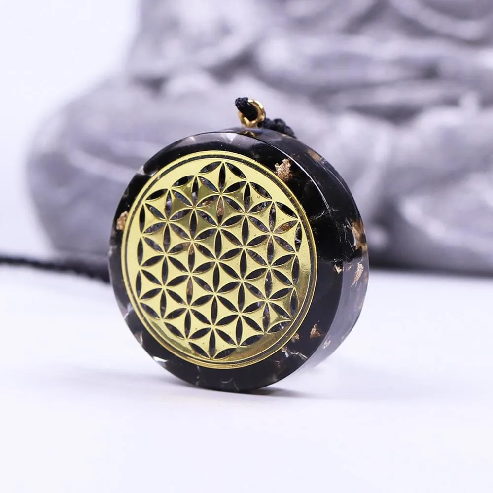 Orgonite Necklace Life of Flower Necklace Obsidian Yoga Meditation Jewelry