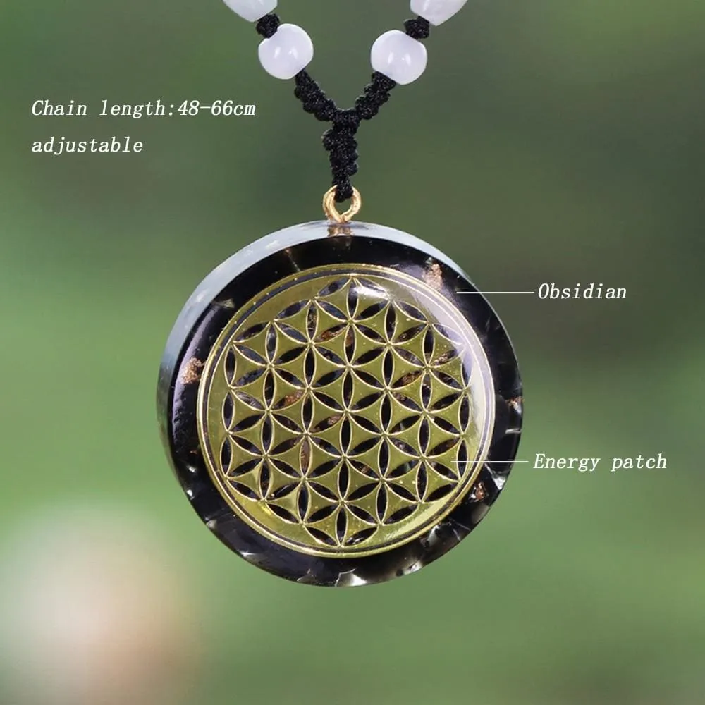 Orgonite Necklace Life of Flower Necklace Obsidian Yoga Meditation Jewelry