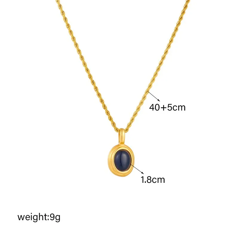 Oval Black White Stone Pendant Necklace For Women