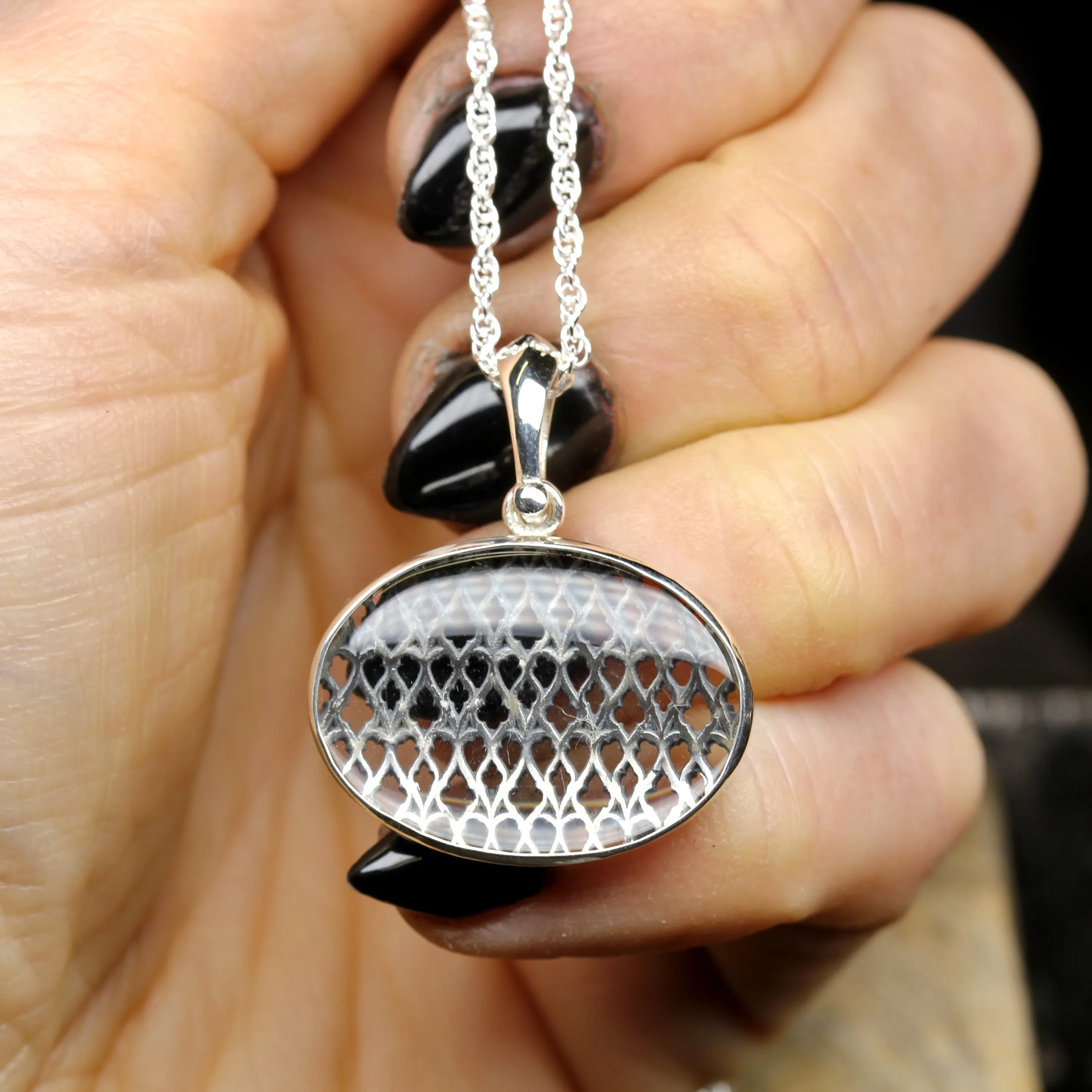 Oval Clear Quartz Gothic Necklace