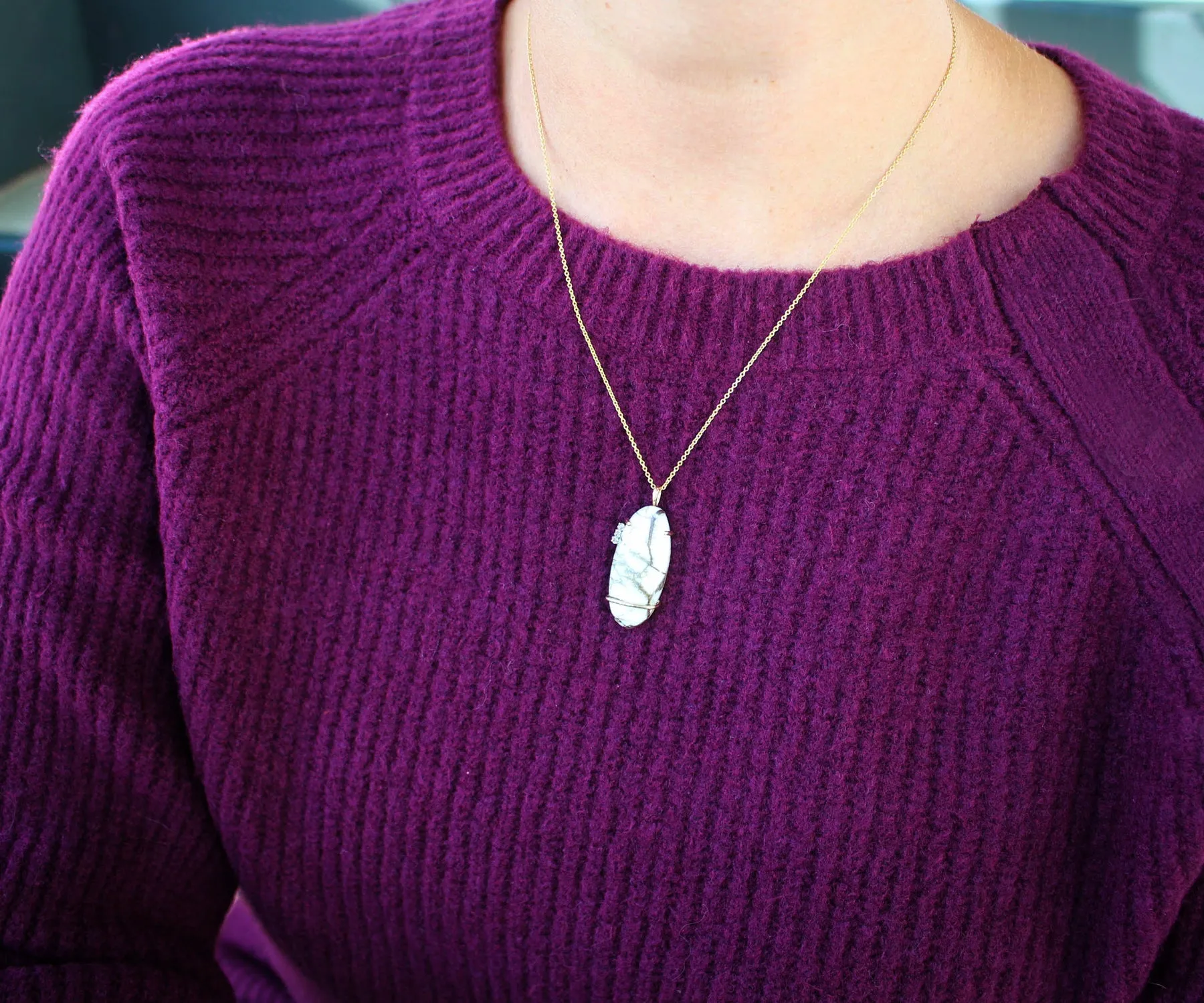 Oval Gold Inlay Quartz Diamond Gold Necklace