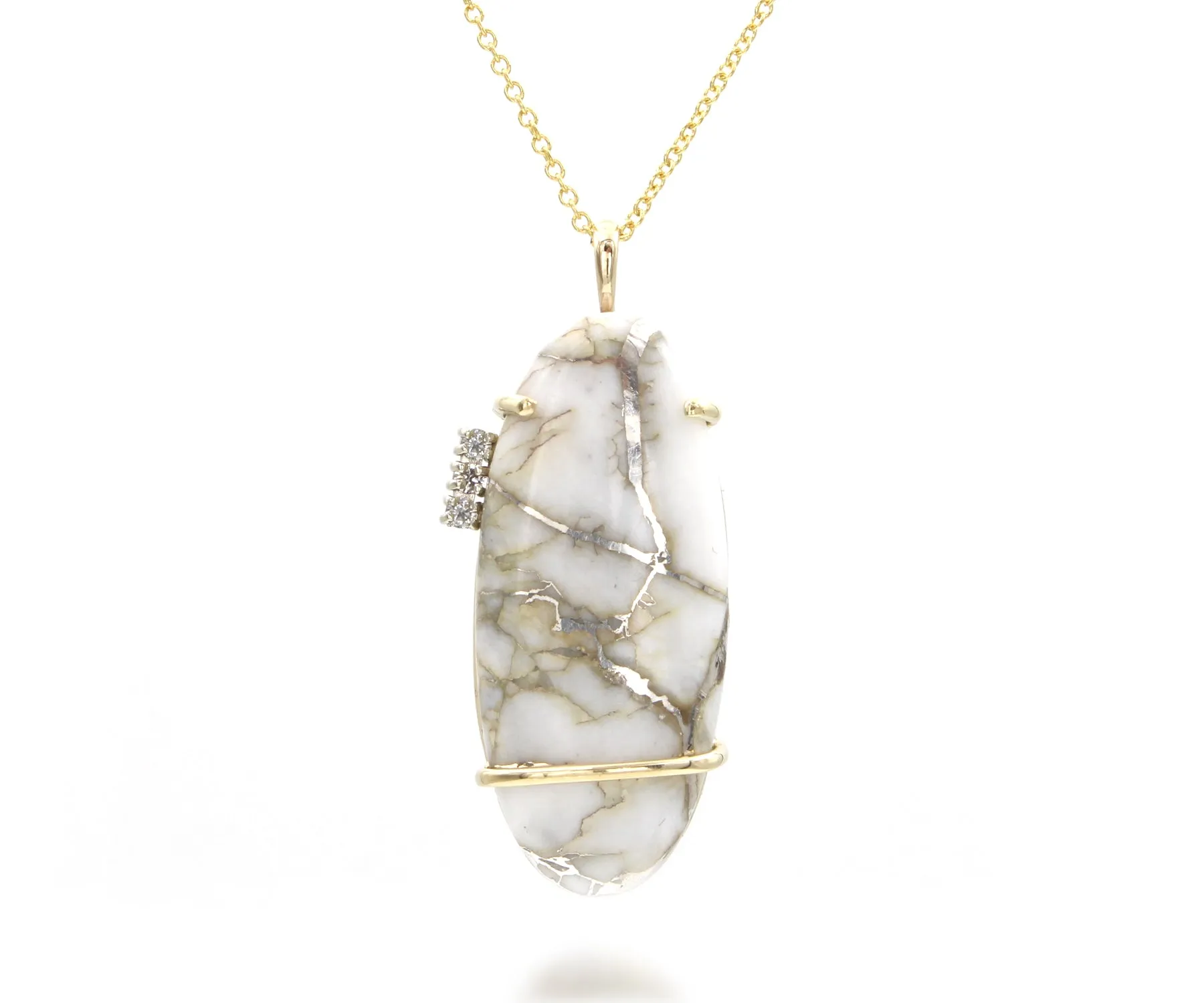 Oval Gold Inlay Quartz Diamond Gold Necklace