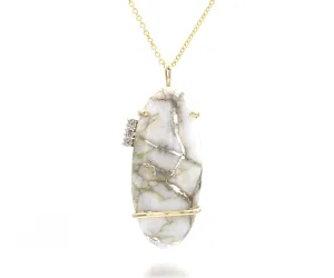 Oval Gold Inlay Quartz Diamond Gold Necklace