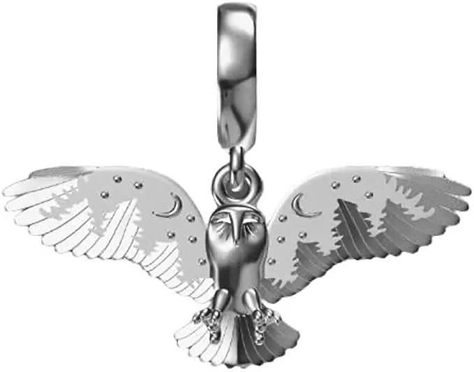 Owl Forest Whisper Mountain Moon Dangle Pendant Bead Charm