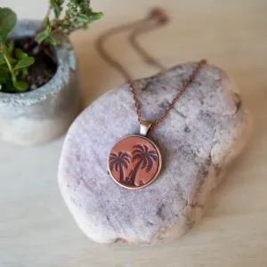Palm Tree Leather Pendant Necklace