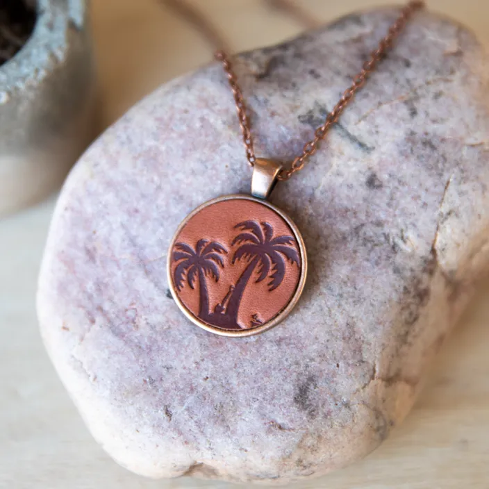 Palm Tree Leather Pendant Necklace