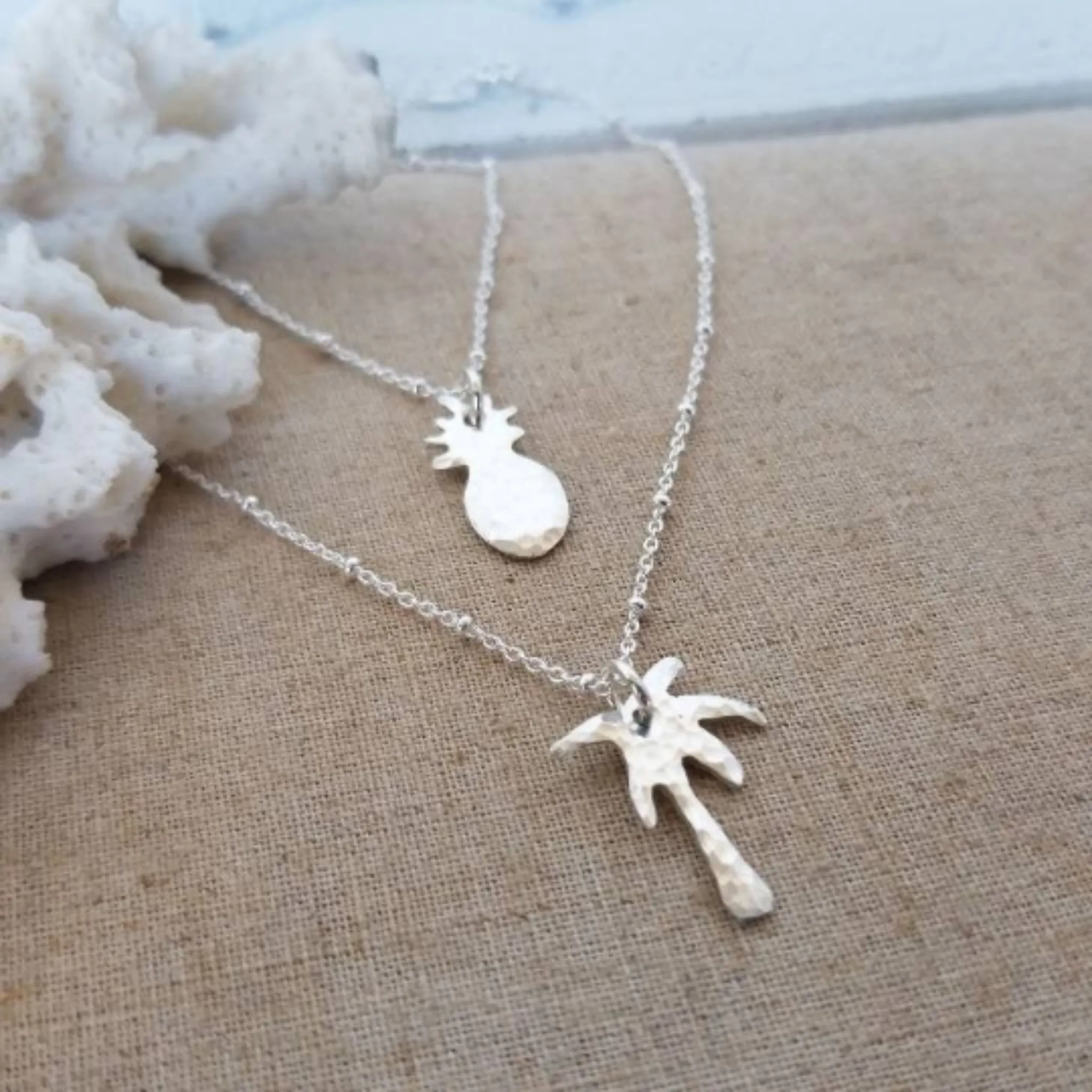 Palm Tree, Pineapple or Whale Tail Disc Necklace - Sterling Silver