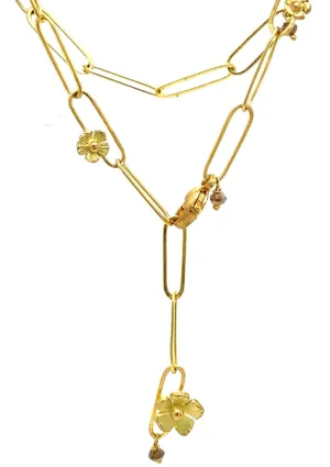 Paperclip & Diamond Flower Necklace