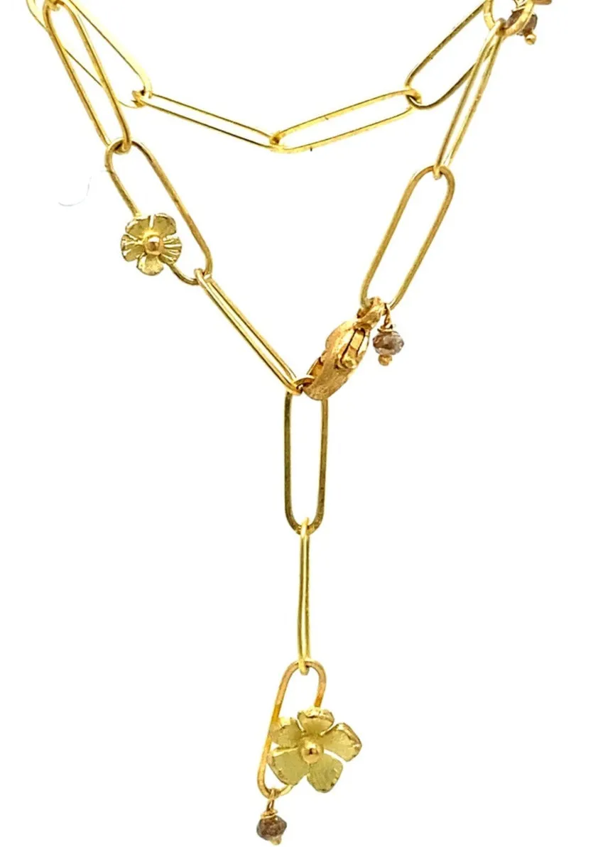 Paperclip & Diamond Flower Necklace