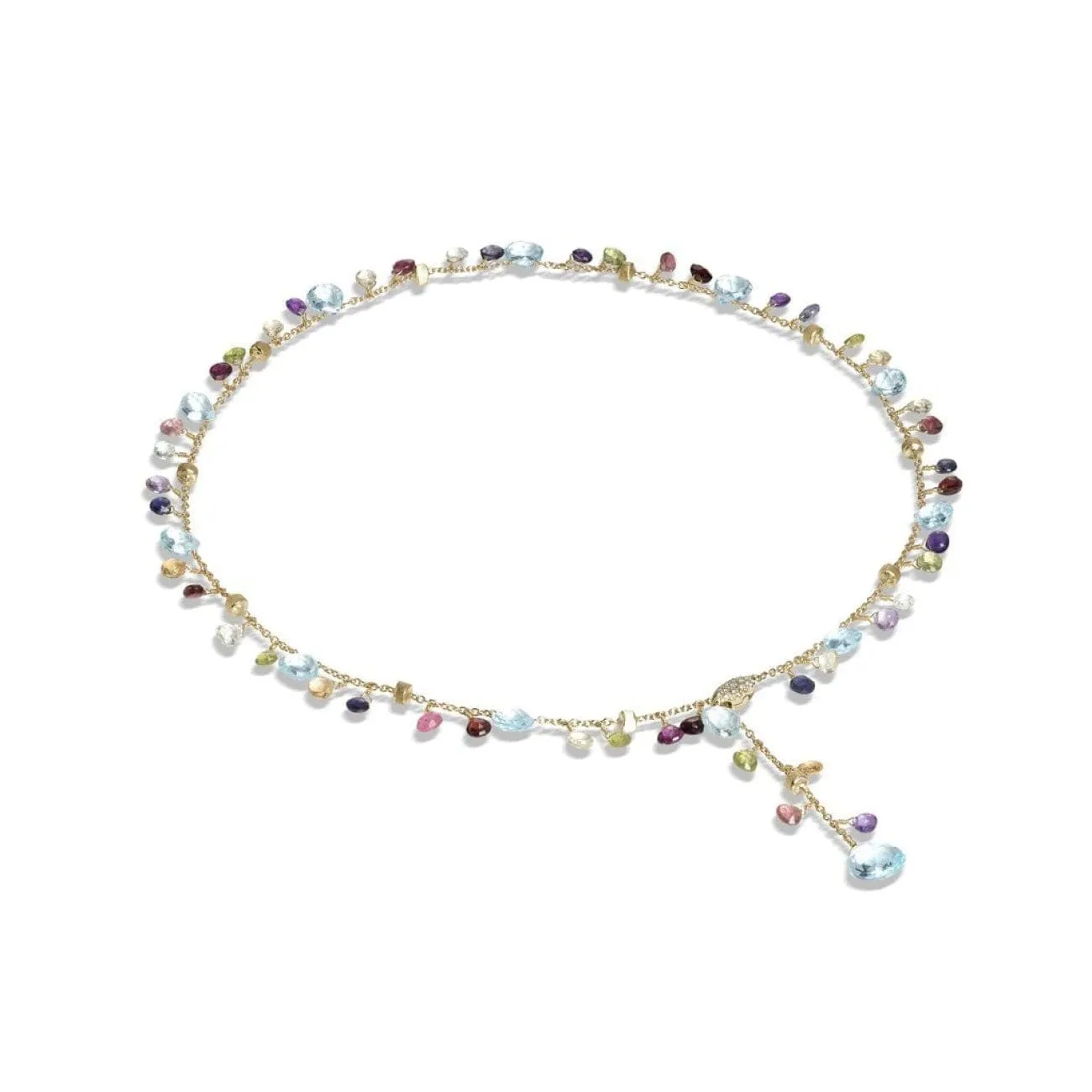 Paradise Collection 18k Yellow Gold Blue Topaz and Mixed Gemstone Lariat Necklace