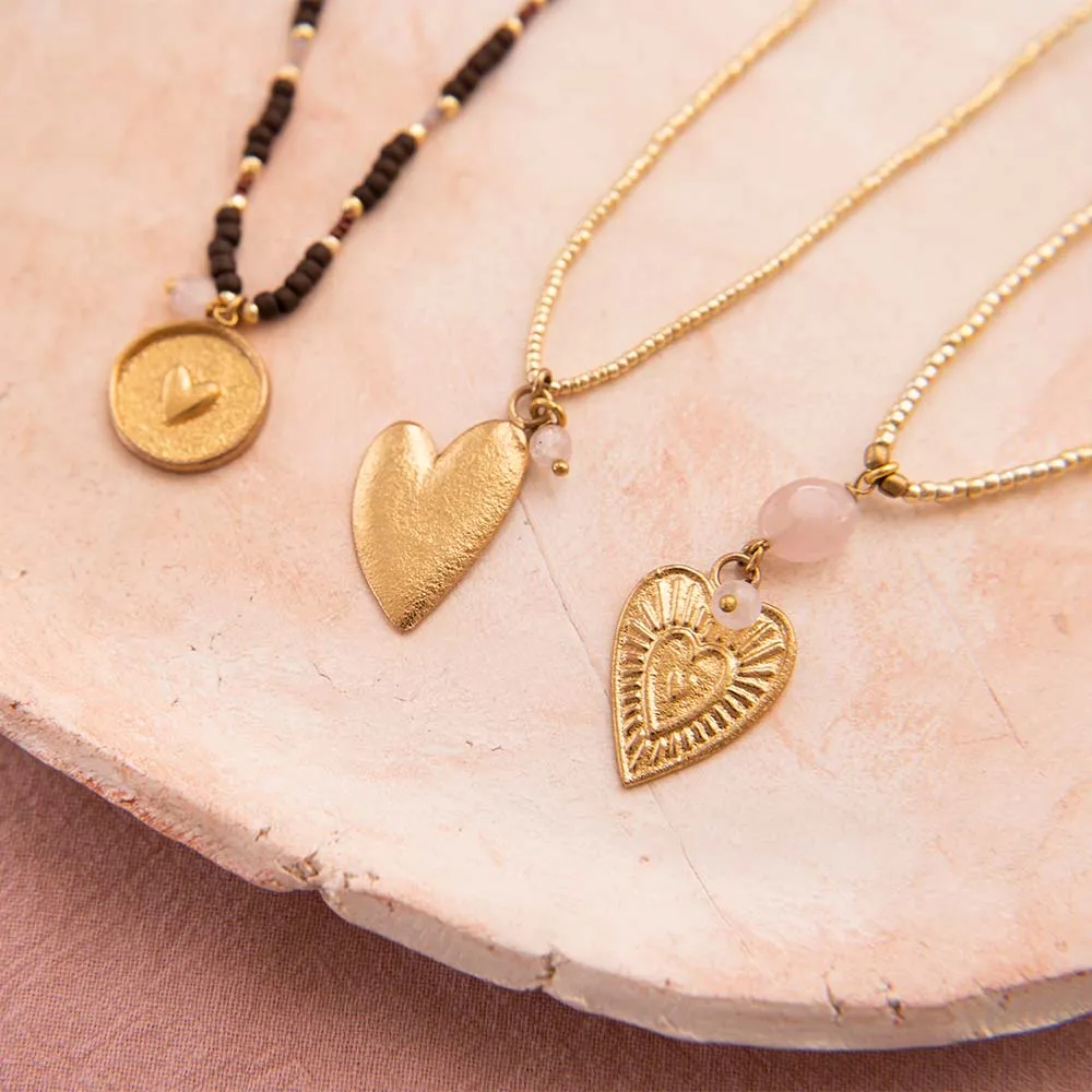 Paradise Rose Quartz Gold Colored Necklace