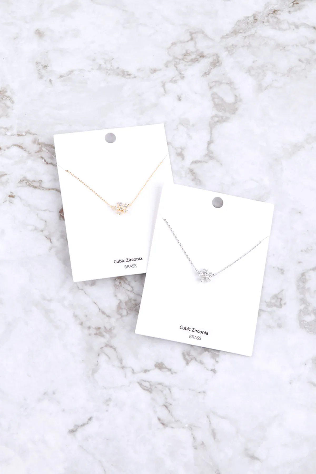PAVE CUBIC ZIRCONIA FLOWER PENDANT BRASS NECKLACE