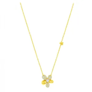 Pave CZ and Polished Double Flower Necklace