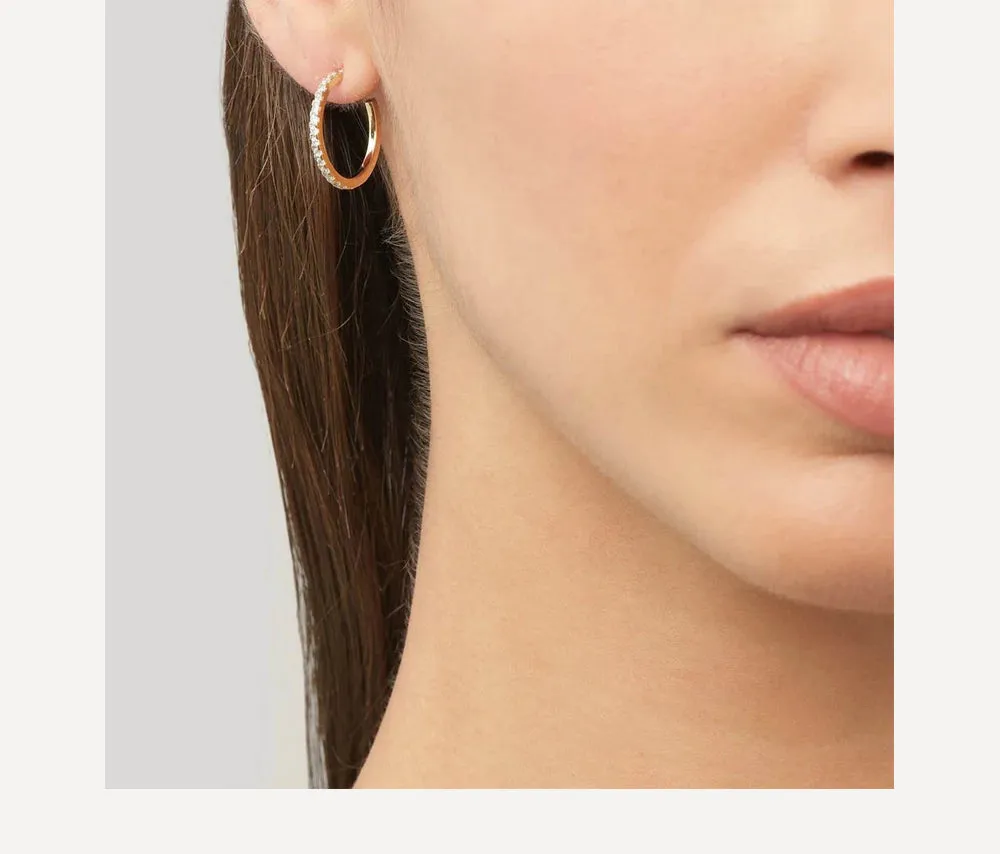 Pave Set Hoop Earrings in Gold