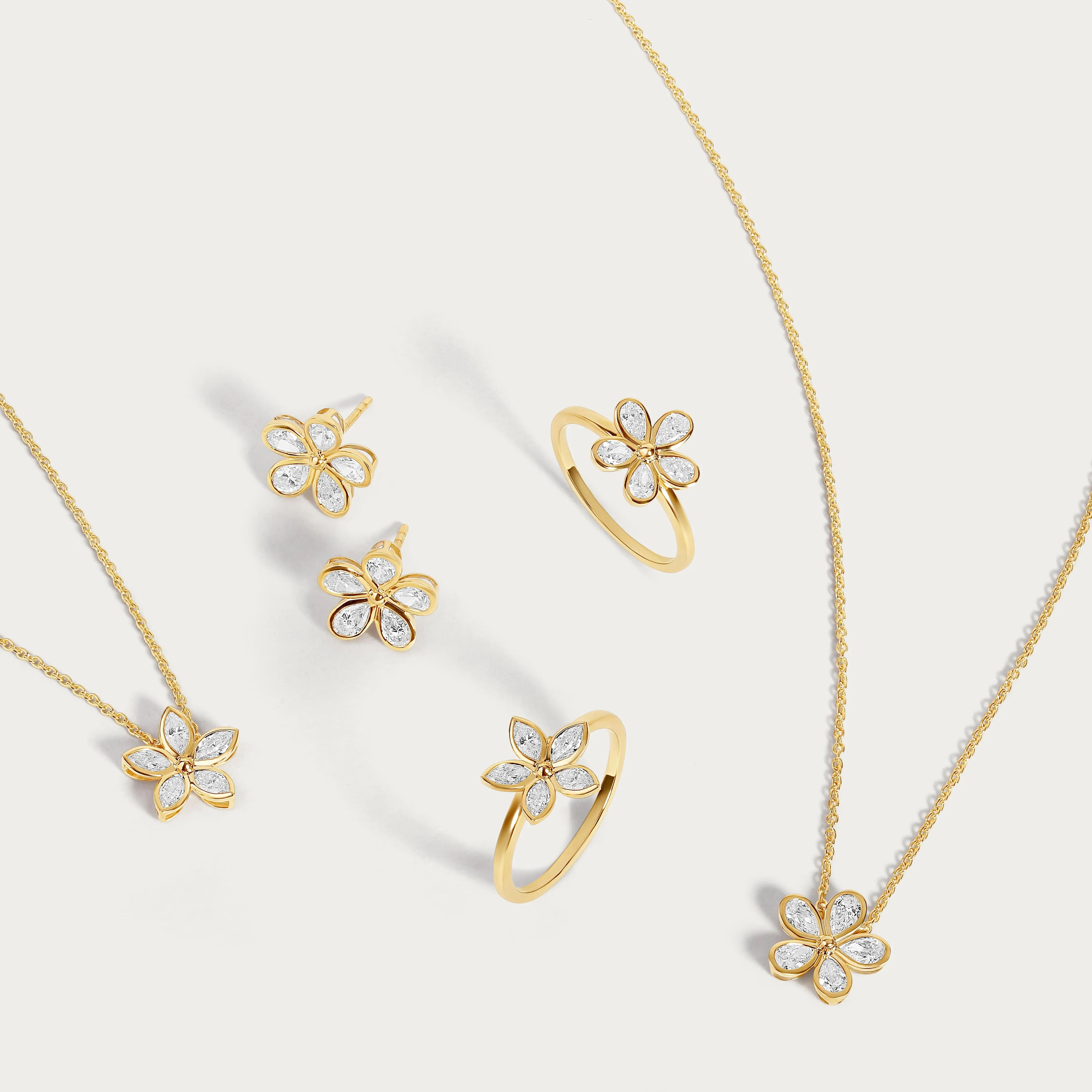 Pear Bezel Flower Chain Necklace