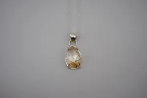 Pear Golden Rutilated Quartz with Yellow Gold Setting Pendant Necklace on a Cable Chain