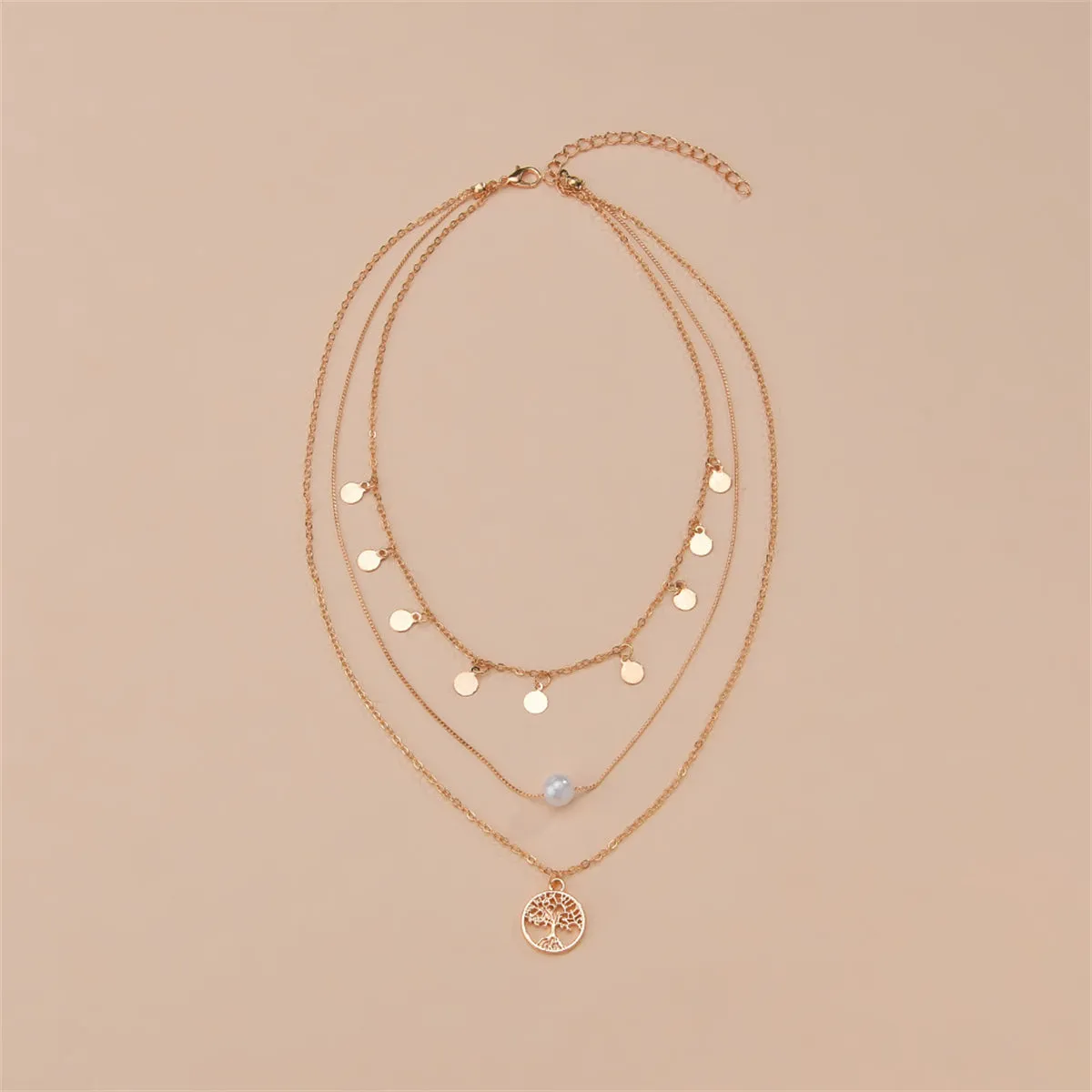 Pearl & 18K Gold-Plated Life-Tree Layered Pendant Necklace