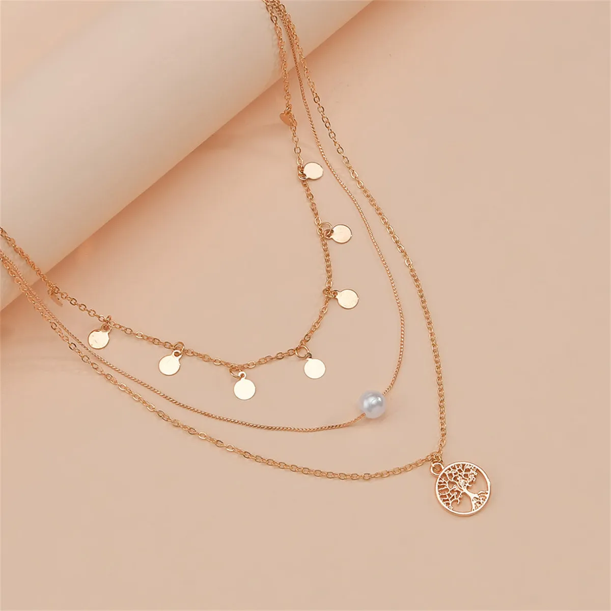 Pearl & 18K Gold-Plated Life-Tree Layered Pendant Necklace